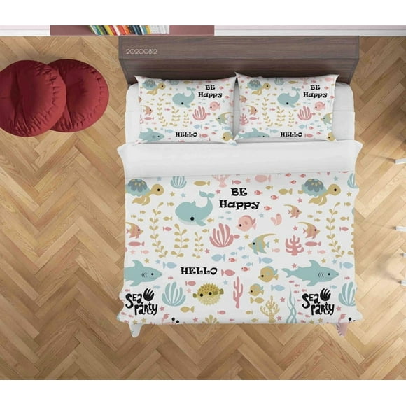 3d Colorido Tiburón Pez Coral Funda De Edredón Set Ropa De Cama Set Funda Nórdica