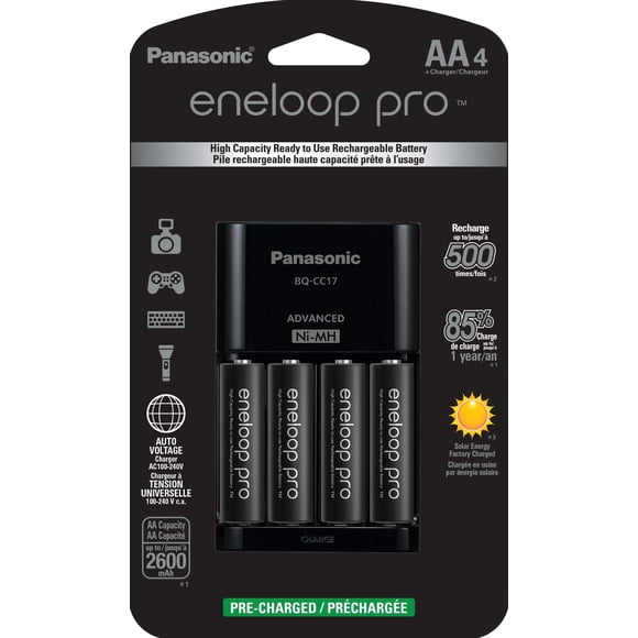 Paquete de cargadores de batería Panasonic K-KJ17KHCA4A con 4 AA eneloop pro