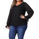 thumbnail image 4 of Agnes Orinda Blusa Casual Elegante para Mujer de Talla Grande con Encaje Floral de Doble Capa, Cuello en V, Manga Larga Transparente, Talla 4X, Negro, 4 of 6
