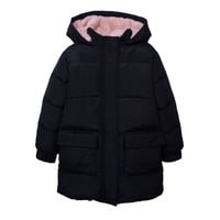 Pillin - Parka Niña Larga Forro Térmico Con Gorro Negro