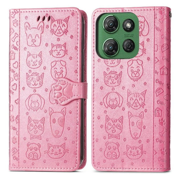 Funda Cartera FOXDOCK para Motorola Moto G Power 2025 , Flip PU con Relieve de Gatos y Perros, Tarjetero y Soporte