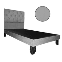 Mueblart - Base De Cama Con Respaldo A Piso Full Gris Eco Cuero