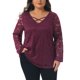 thumbnail image 1 of Agnes Orinda Blusa Casual Transparente de Manga Larga con Encaje de Doble Capa y Cuello en V para Mujer de Talla Grande 4X Rojo Púrpura, 1 of 6