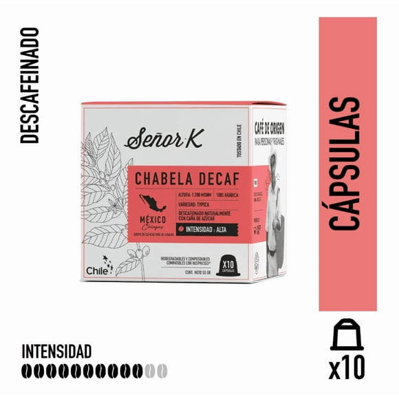 Cápsulas Espresso Descafeinado México Señor K 10 Unidades