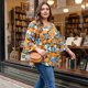 thumbnail image 3 of Agnes Orinda Blusas Peplum Babydoll con Volantes de Manga 3/4 y Cuello en V Floral para Mujer Talla Grande 2X Negro Naranja, 3 of 8