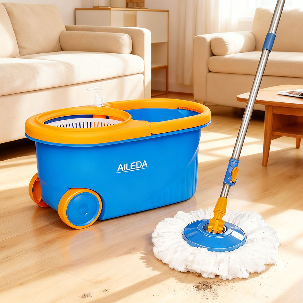 Spin Mop 360° Aileda Color Azul (1 Repuesto) | Balde Centrífugo Con Ruedas Para Arrastre