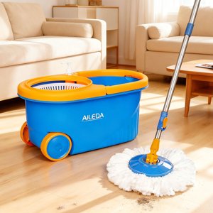 Spin Mop 360° Aileda Color Azul (1 Repuesto) | Balde Centrífugo Con Ruedas Para Arrastre