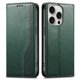 thumbnail image 1 of Funda tipo cartera para iPhone 16 Pro Max de piel con cierre magnético, ranuras para tarjetas y correa para la muñeca Verde, 1 of 6
