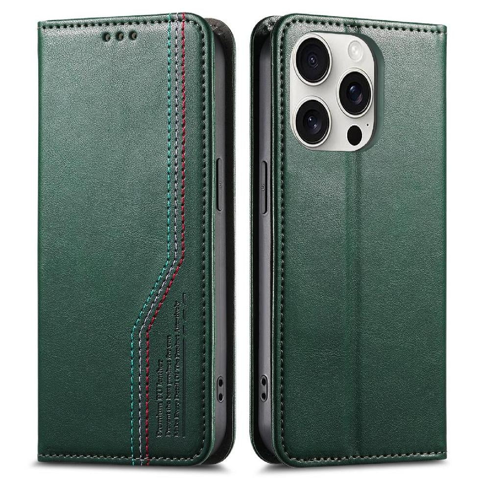 Foxdock - Funda Tipo Cartera Para Iphone 16 Pro Max De Piel Con Cierre Magnético, Ranuras Para Tarjetas Y Correa Para La Muñeca Verde