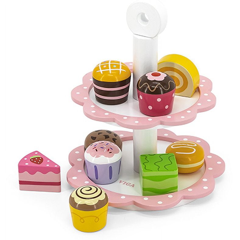 Viga - Juguete Madera Set De Postres Bandeja Doble 10 Pz