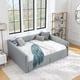 thumbnail image 3 of Queen Size Daybed with Two Drawers Trundle Upholstered Sofa Bed, with Vertical Stripes Linen Fabric, Grey (86.5"x65"x30"), 3 of 3