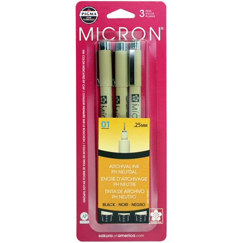 Set De 3 Plumas Sakura Pigma Micron 01 Punta Fina Negra