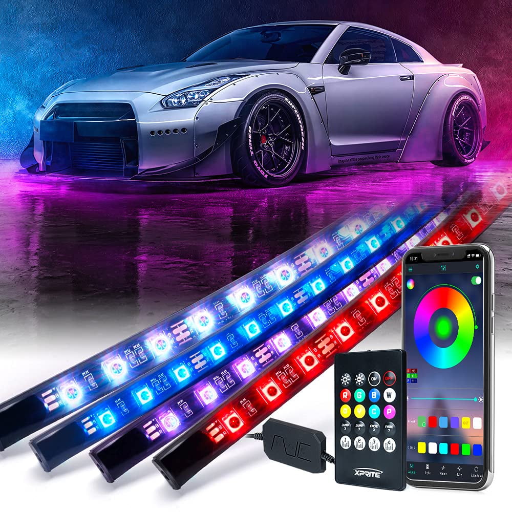 Luces Led Underglow Xprite, 4 Unidades, Rgb 252 Led Para Coche