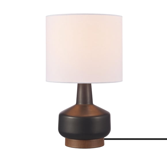 Lámpara GLOBE de 15 pulgadas con base de cerámica negra mate en tono madera