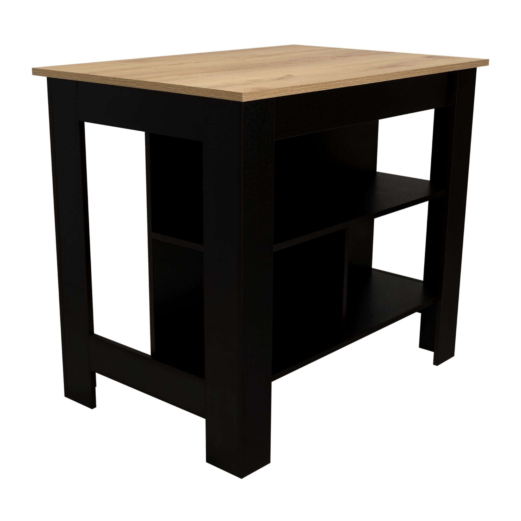 Fmfurniture - Isla De Cocina 103x70x90 Cm Fm-009n Negro Y Café Claro