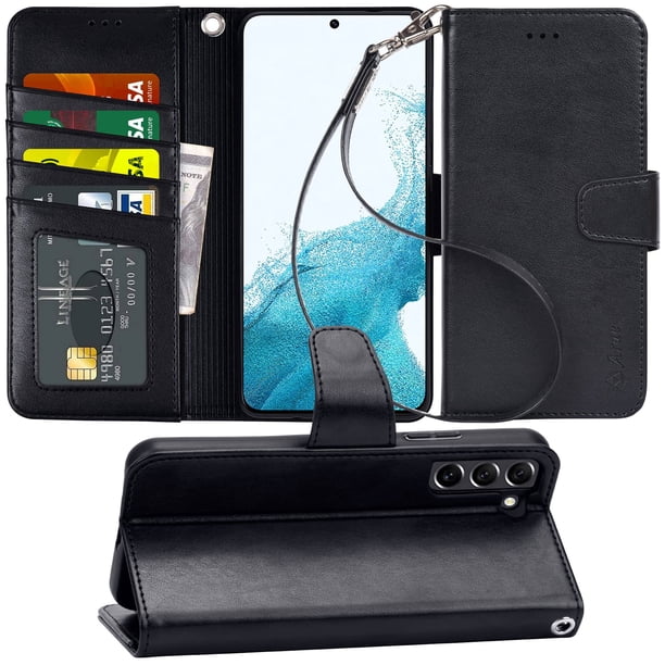 Upgrade Your Samsung Galaxy with this Stylish Arae Case - Card Holder, Wrist Strap & Flip Cover!