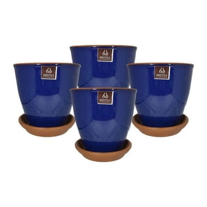 Pottery - Set De 4 Maceta Zafiro 14Cm Cobalto Y Sus Platos