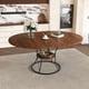 thumbnail image 1 of 43 inch Round Dining Table for 4-6, Expandable Farmhouse Kitchen Table with Storage Shelf & Metal Base, Brown & Black Extendable Wood Table from 43 to 59 inch, Large Round Table for Home (No Chairs), 1 of 3