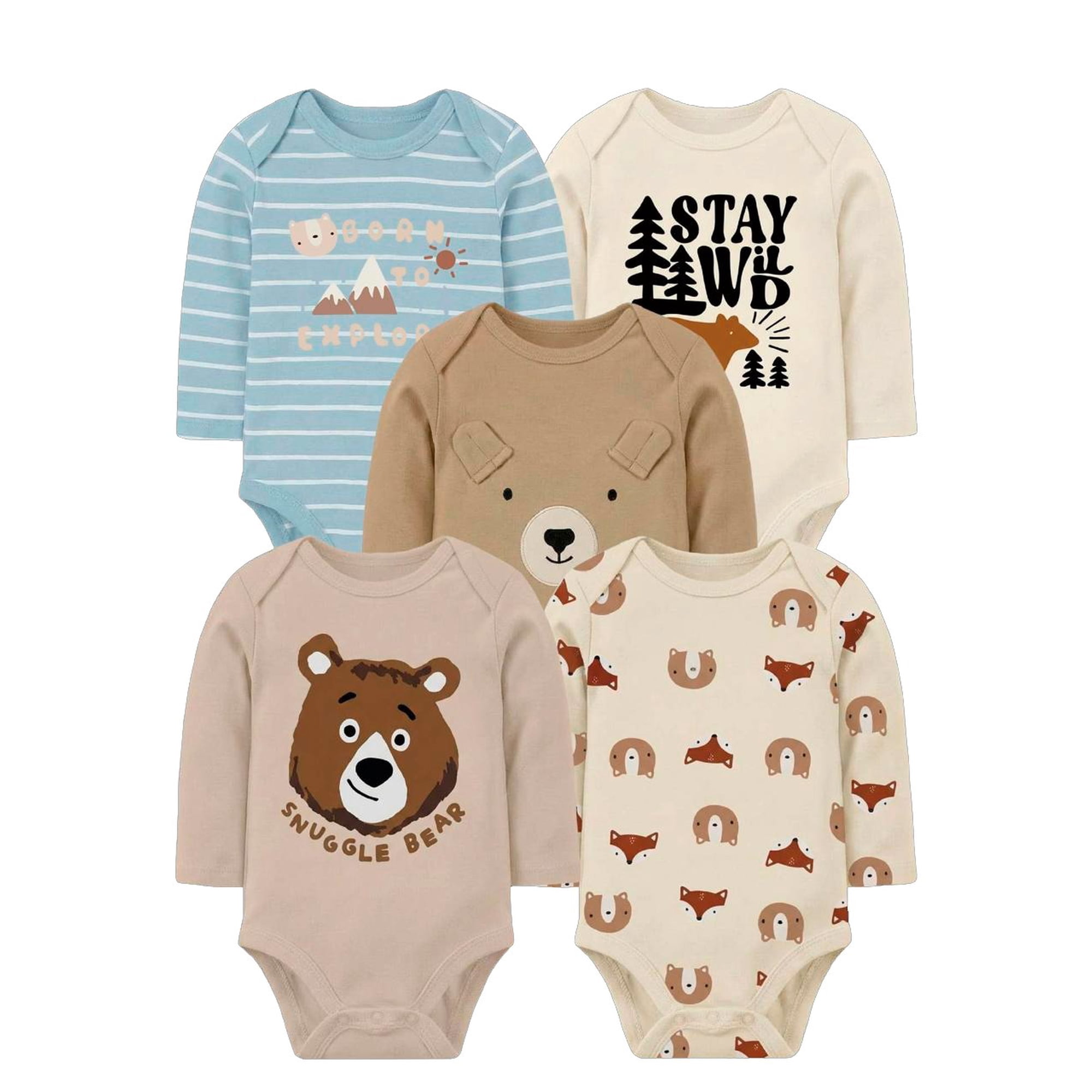 Tedmimak - Bodys Algodon Manga Larga Pack 5 Unidades 3 A 6 Meses