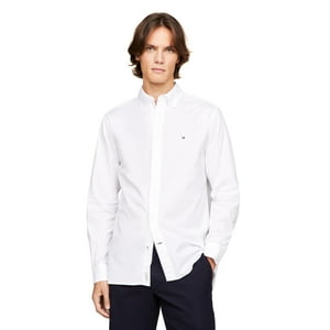 Camisa Tommy Hilfiger Flex De Popelina Regular De Manga Larga Blanca