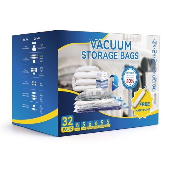 Bolsas de almacenamiento al vacío Simple Deluxe, paquete de 32 con bomba manual