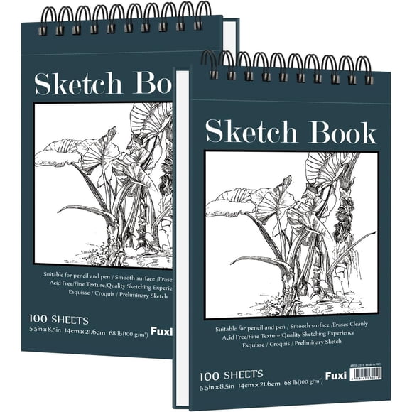 Cuaderno Sketch Fuxi Espiral Superior 14 x 21.6 cm 100 gsm Pack 2