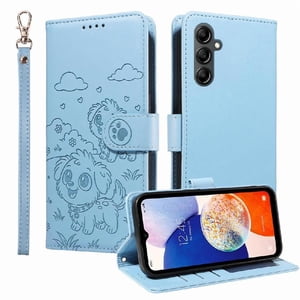 Funda Billetera Foxdock Compatible Con Samsung Galaxy A14, Diseño Perrito Tierno, Ranuras Para Tarjetas Y Soporte Plegable