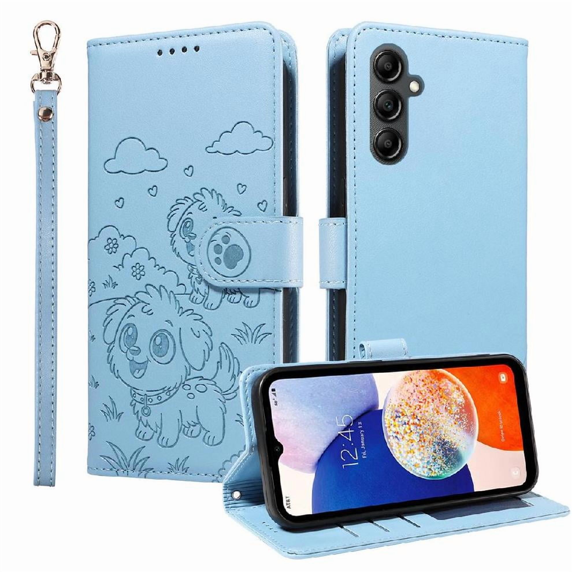 Funda Billetera Foxdock Compatible Con Samsung Galaxy A14, Diseño Perrito Tierno, Ranuras Para Tarjetas Y Soporte Plegable