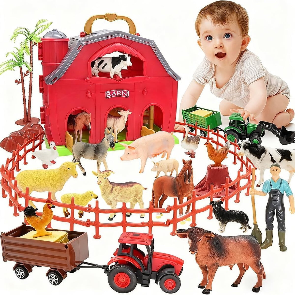 Granja Juguete Bolzra Establo Rojo 14 Animales Plegable