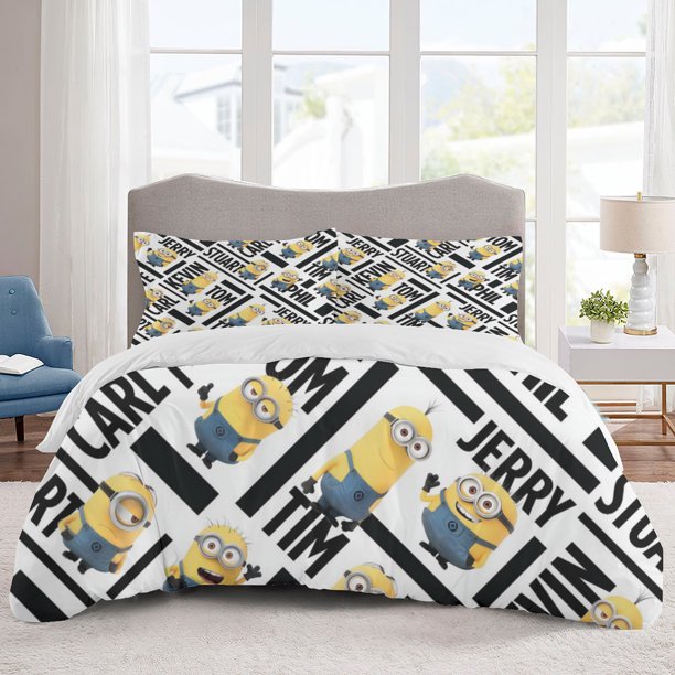 Minions Bedding Sets Cartoon Duvet Cover Lightweight 3 Piece Bet Sets for Kids Boys Girls