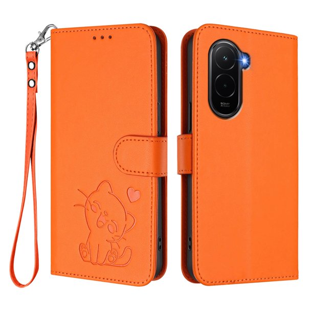 Xiaomi POCO M7 4G Funda Billetera con Ranuras para Tarjetas, Naranja