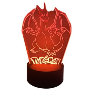 Lelumania - Lampara Ilusion 3D Charizard De 7 Colores, Base Touch
