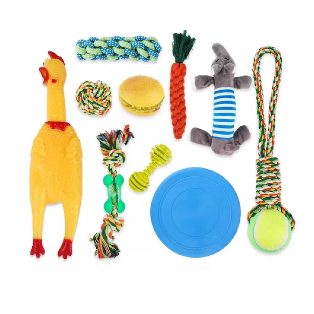 Genérico - Set 10 Juguetes Para Mascotas, Hamburguesa, Pollo Y Cuerdas