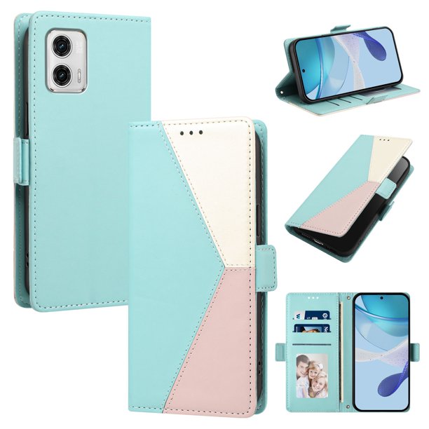 Cartera Plegable para Motorola Moto G73, PU Tricolor con Ranuras, Verde