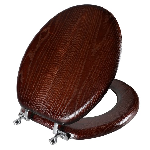 Asiento de Inodoro Redondo Angel Shield Madera Nogal Oscuro 44x36x5 cm