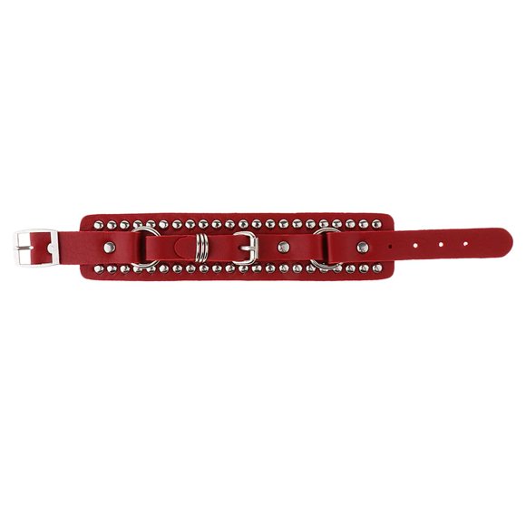 Pulsera de cuero ajustable punk brazalete ancho para los hombres, mujeres, rojo