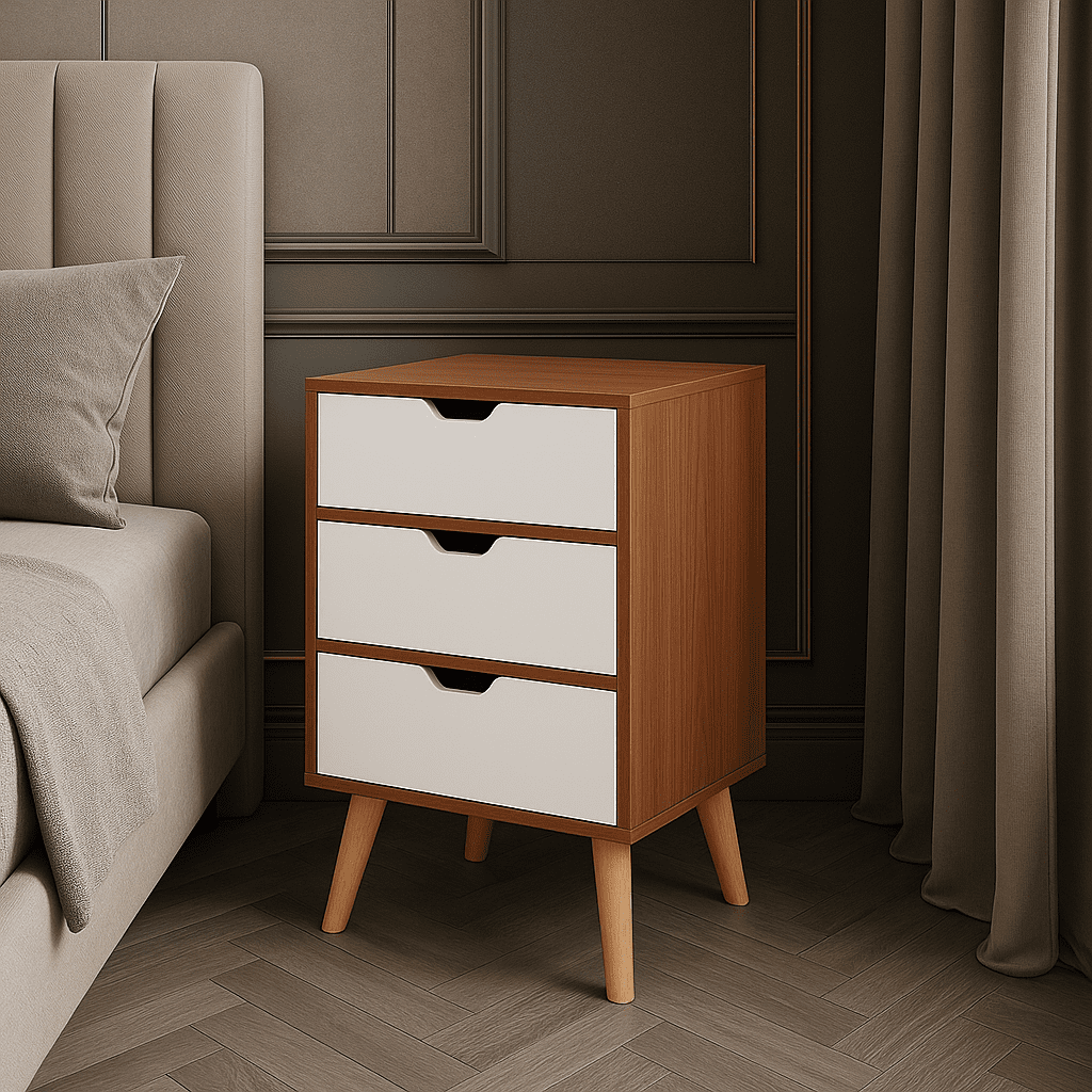 Tuspacehome.cl - Velador Tifany 3 Cajones Marron Con Blanco