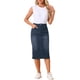 thumbnail image 2 of INSPIRE CHIC Falda Midi de Mezclilla de Cintura Alta para Mujer Falda de Jean Elástica con Abertura Trasera y Bolsillos Negro Azul M, 2 of 6