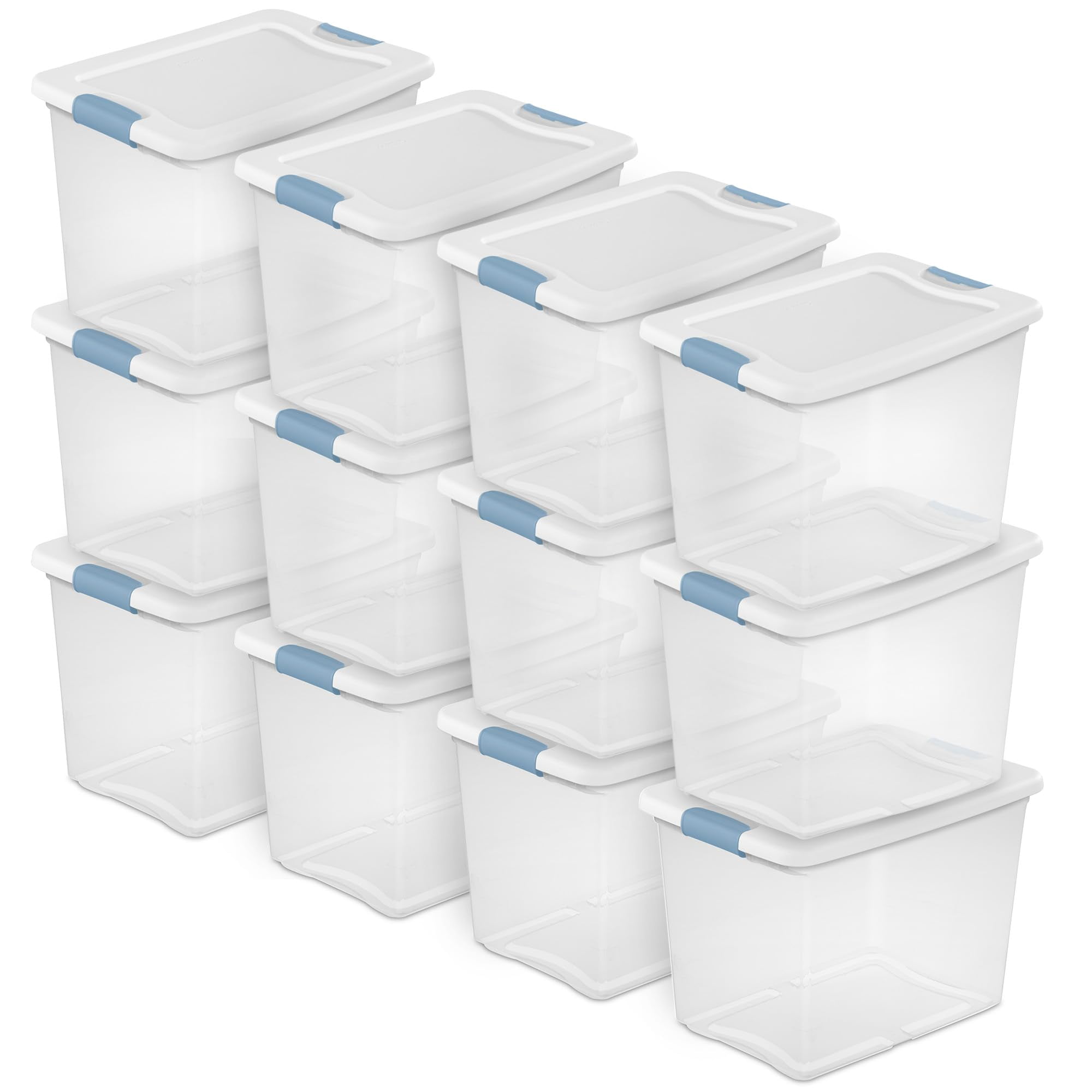 Sterilite Caja Con Cierre 12 Paquetes, Contenedores De Almacenamiento Bajo La Cama Con Tapa, Plástico Transparente, 25 Cuartos - Contenedores Resistentes Para Organizar En Clóset, Baño Y Oficina
