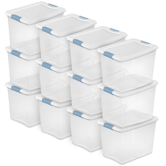 Sterilite Caja con Cierre 12 Paquetes, Contenedores de Almacenamiento Bajo la Cama con Tapa, Plástico Transparente, 25 Cuartos - Contenedores Resistentes para Organizar en Clóset, Baño y Oficina