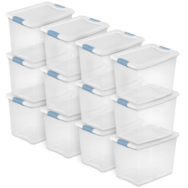 Sterilite Caja con Cierre 12 Paquetes, Contenedores de Almacenamiento Bajo la Cama con Tapa, Plástico Transparente, 25 Cuartos - Contenedores Resistentes para Organizar en Clóset, Baño y Oficina