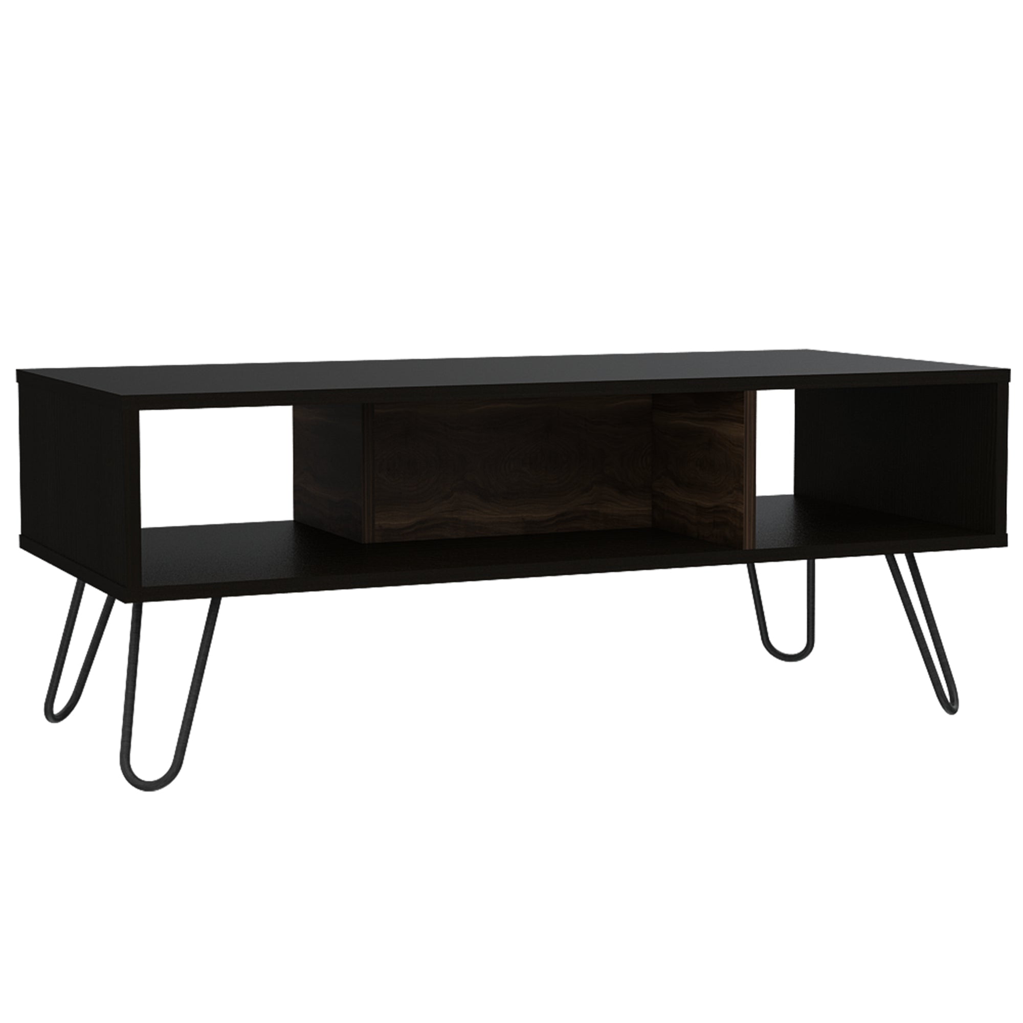 Fm Furniture - Mesa De Centro 40x101,1x45 Cm Negro Y Café Oscuro