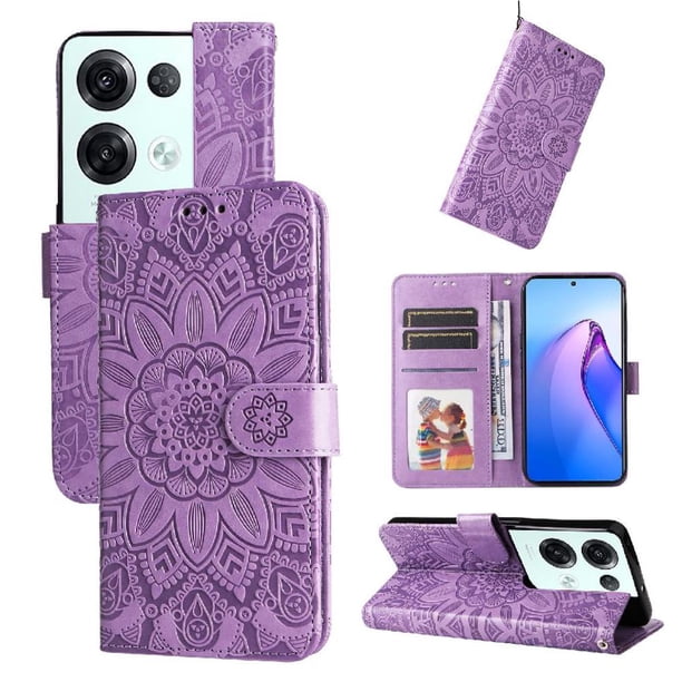 Funda tipo cartera FOXDOCK para OPPO Reno 8 Pro 5G , diseño girasol en relieve, cuero PU, cierre magnético, soporte y tarjetero