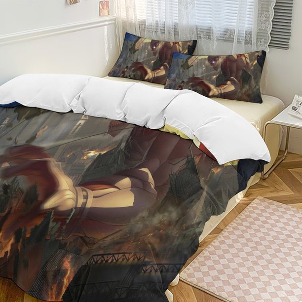 Attack On Titan Quilt Set Thicken Soft 3 Pieces Bedding Set All Season Duvet Cove with 2 Pillowcases for Adult Women Girls Teens Home Room Decor