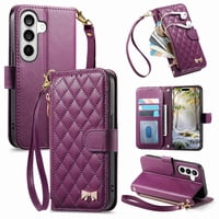 Funda Tipo Cartera Foxdock Para Samsung Galaxy S26, Estampado De Diamantes, Con Ranuras Para Tarjetas, Soporte Y Cremallera - Púrpura