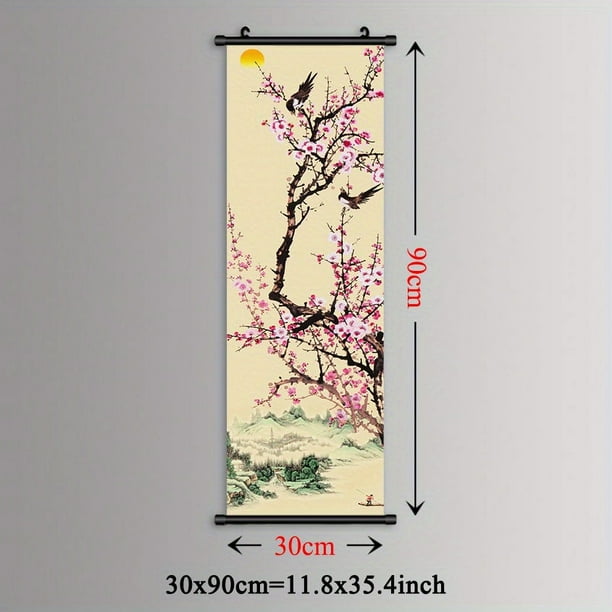 1pc Stunning Nordic Mountain & Plum Blossom Chinese Landscape Wall Art - Perfect for Home Decor in Living Room, Bedroom, Office, Kitchen & Restaurant
