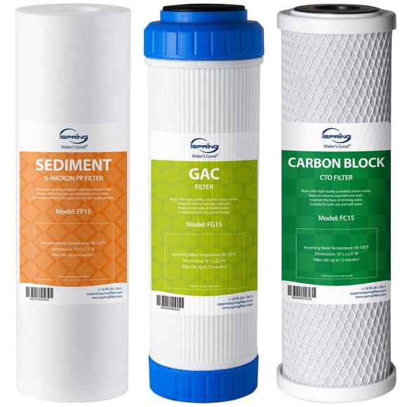Paquete de cartuchos de filtro de agua iSpring F3 NSF de 6 meses