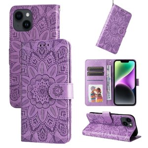 Funda Tipo Cartera Foxdock Para Iphone 15 , Diseño Girasol En Relieve, Cuero Pu, Cierre Magnético, Soporte Y Tarjetero