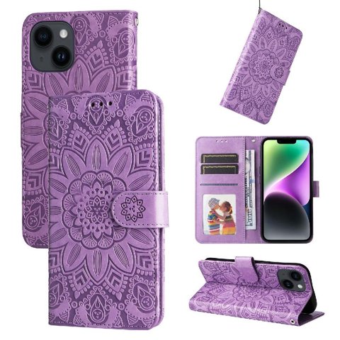Funda Tipo Cartera Foxdock Para Iphone 15 , Diseño Girasol En Relieve, Cuero Pu, Cierre Magnético, Soporte Y Tarjetero