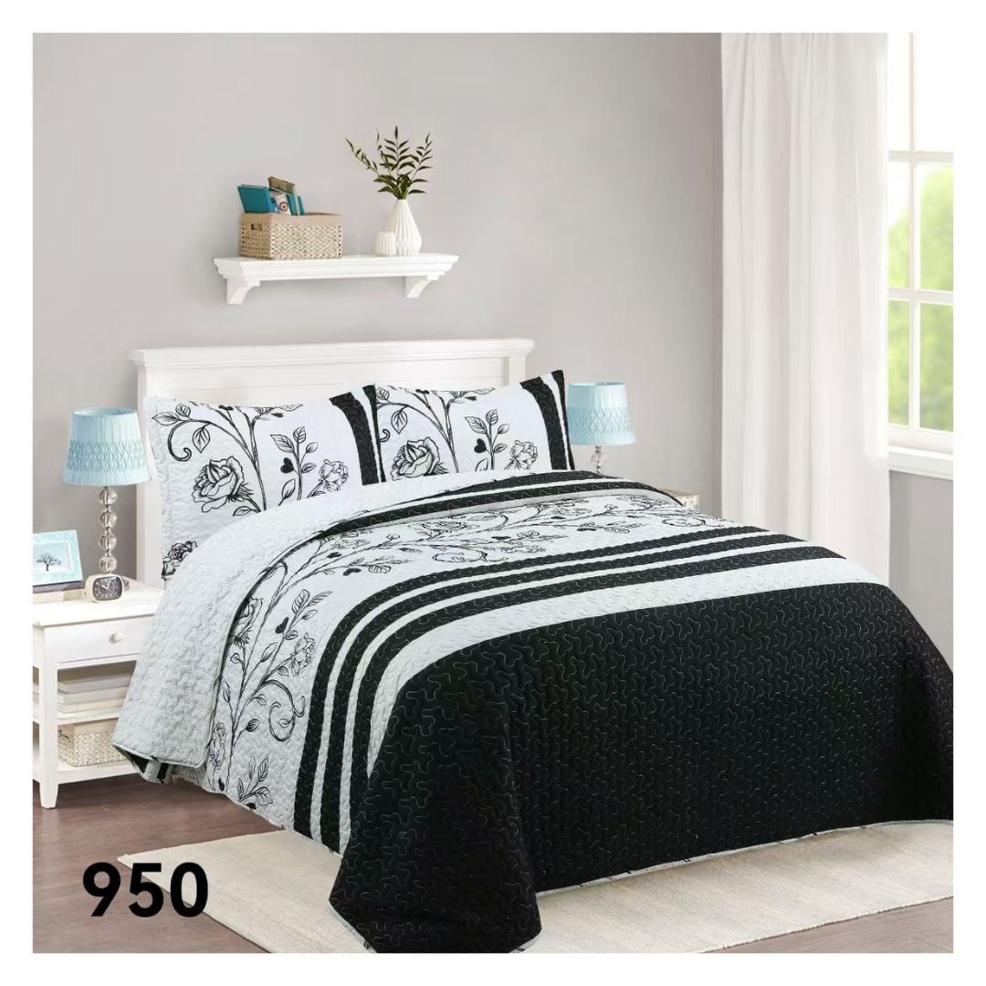 Genérico - Cubrecama Sherpa King - Blanco Negro Rosas M950